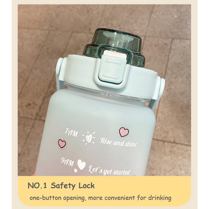 Bình Nước 2L Có Ống Hút Không BPA, Có Dây Đeo, Có Thể Tái Sử Dụng, Chống Rò Rỉ Để Nhắc Nhở Uống Hầu Hết Các Ngày Trên Đồng Hồ