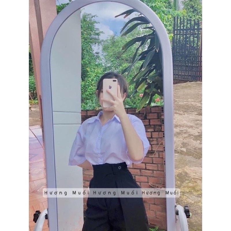 quần baggy vải học sinh cài cúc lệch