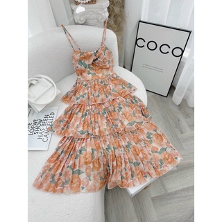 ĐẦM MAXI 2S HOA VÀNG DẬP LY 3 TẦNG