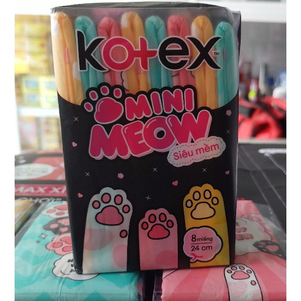 Combo 16 Gói (Gói 8 miếng) Băng vệ sinh Kotex Siêu Mềm Siêu Mỏng Cánh Mini Meow 24cm