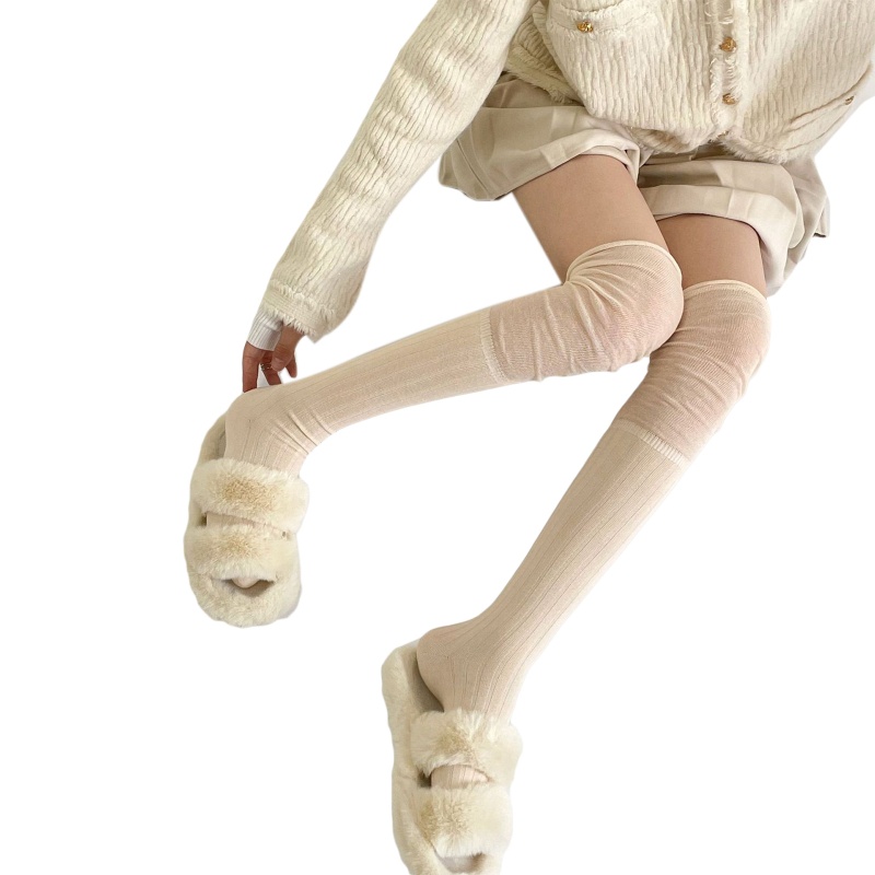 Xiangbao Vớ Dài Qua Gối Màu Trơn Kẻ Sọc Dọc Ôm Dáng Phong Cách Lolita Cho Nữ