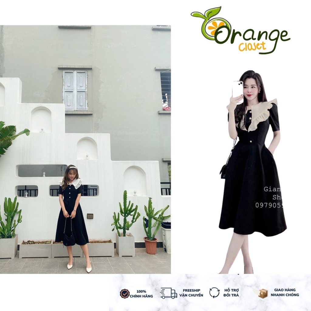 Đầm Thiết kế Cổ bèo Hàng nút Nơ ngực cao cấp. Đầm di chơi. Đi dự tiệc Orange Closet D2041