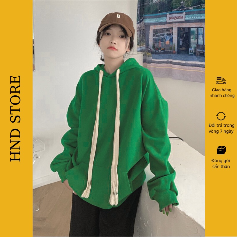 Áo hoodie nam nữ form rộng dây to màu trơn áo nỉ bông HNDHD03
