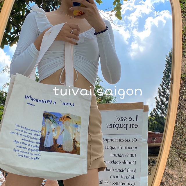 ( VIDEO + ẢNH THẬT ) Túi tote túi vải canvas chữ màu be