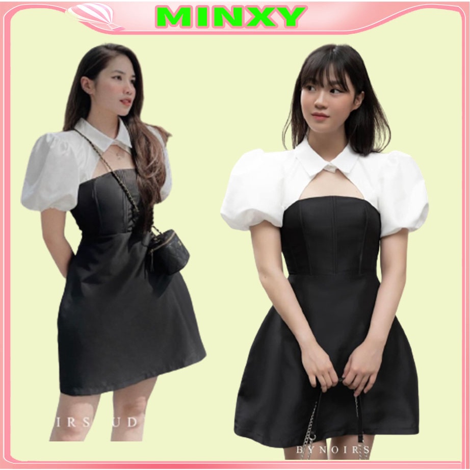 Váy tác ta phối cut out,chất tác ta lên phom mix phối tay bồng cut out chanh xả quyến rũ