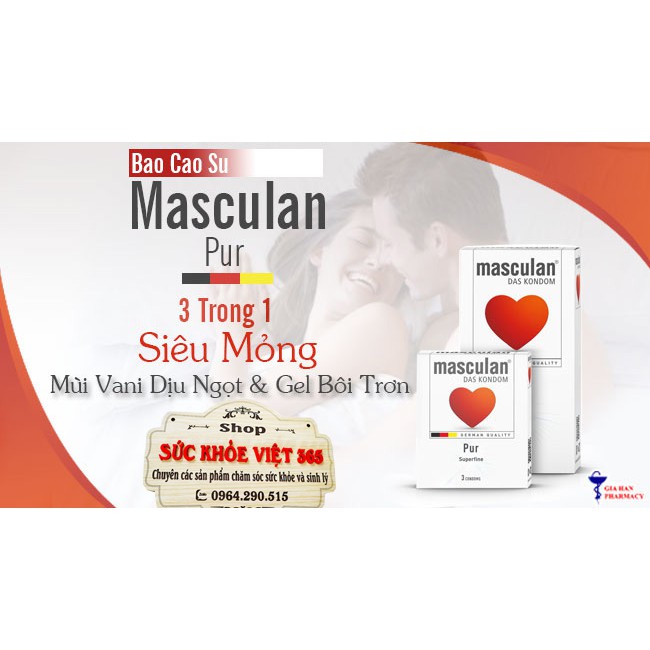 BAO CAO SU CAO CẤP BCS (CONDOM) MASCULAN PUR SIÊU MỎNG, HÀNG NHẬP KHẨU ĐỨC CHÍNH HÃNG (HỘP 10 CÁI)