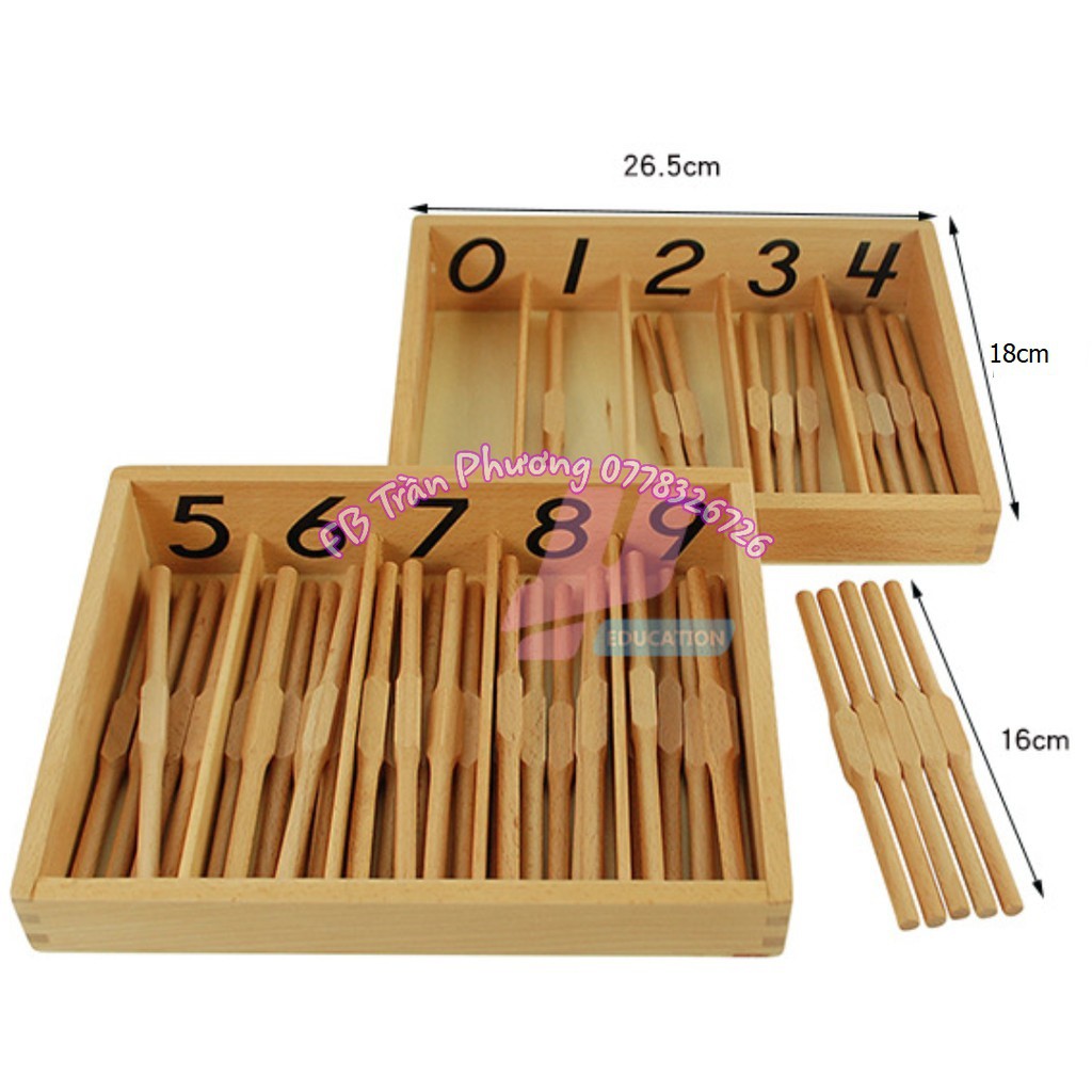 Hộp được đánh số với 45 que tính Montessori (Spindle Box With 45 Spindles)