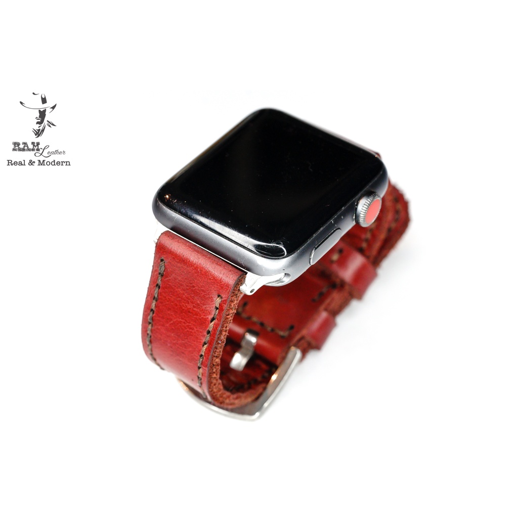 Dây apple watch da bò đỏ đô handmade bền chắc cực đẹp RAM Leather classic 1982 - tặng khóa chốt và cây thay dây