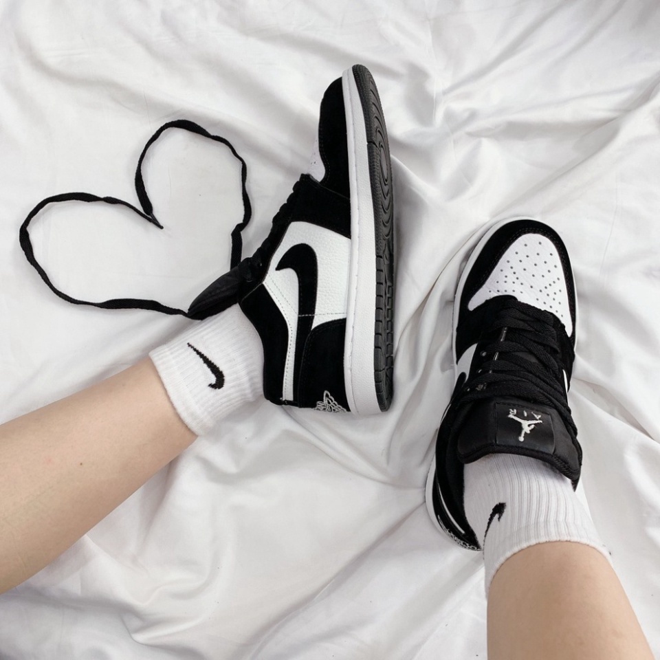 Giày thể thao Jd panda JD 1 thấp cổ đen trắng, Giày air Jodan 1 high panda cổ thấp nam nữ dễ phố
