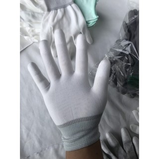 Găng Tay Phủ PU [ 10 Đôi ] Trắng Cổ Xám - Găng Tay Tĩnh Điện Phủ PU Đầu Ngón Trắng. Giá Sỉ