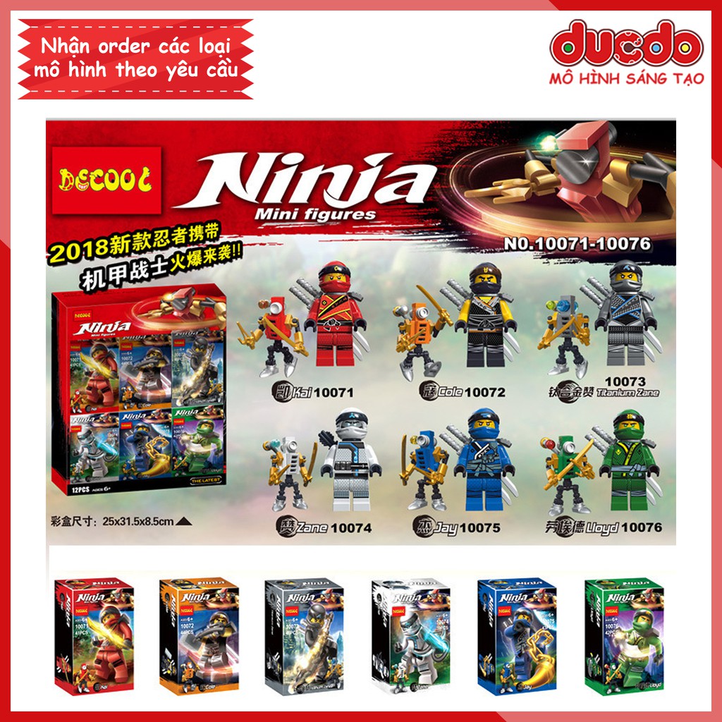 Combo 6 Minifigures Ninjago Kai, Cole, Zane, Jay, Lloyd - Đồ chơi Lắp ghép Xếp hình Mini Ninjago DECOOL 10071-10076