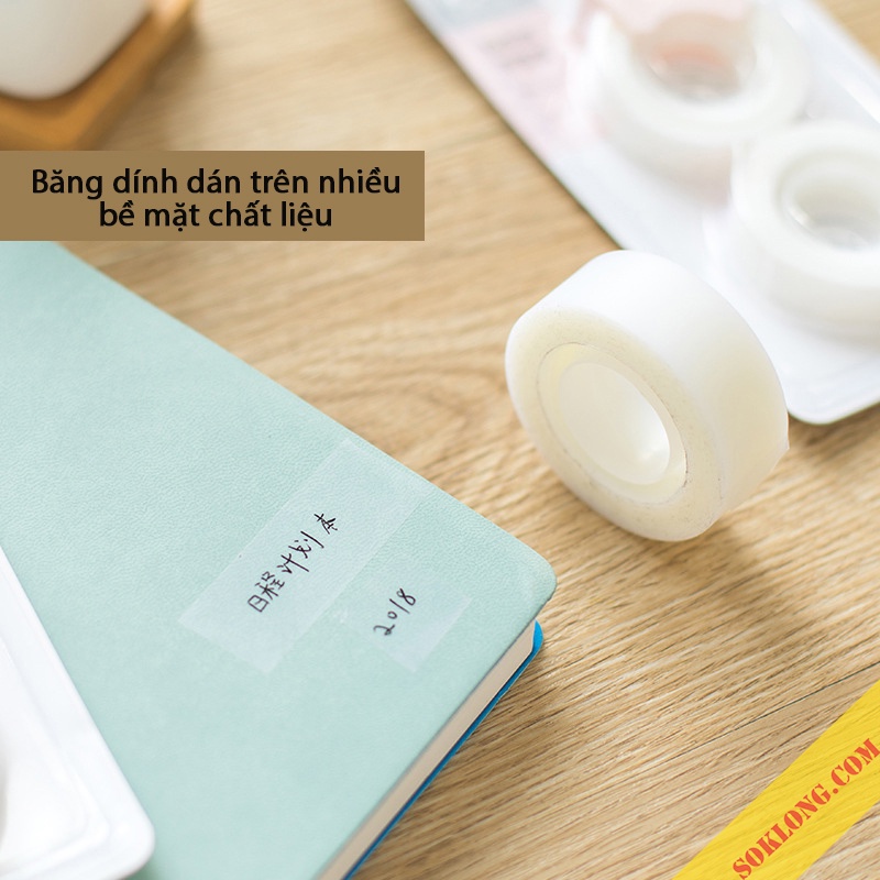 Bộ 2 cuộn băng dính ghi chú note trong mờ kèm dụng cụ cắt WA03, băng giấy note tiện lợi Tuệ Minh