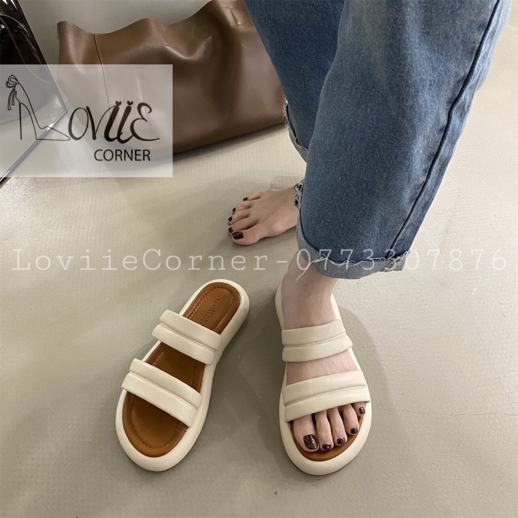 DÉP NỮ XỎ NGÓN LOVIIECORNER QUAI NGANG - DÉP LÊ NỮ THỜI TRANG NƠ MỀM MŨI VUÔNG ĐẾ BỆT D210703 D220732-D220731