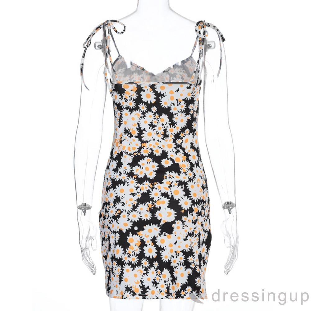 d❃♪Ladies summer fashion sexy floral lace slim dress