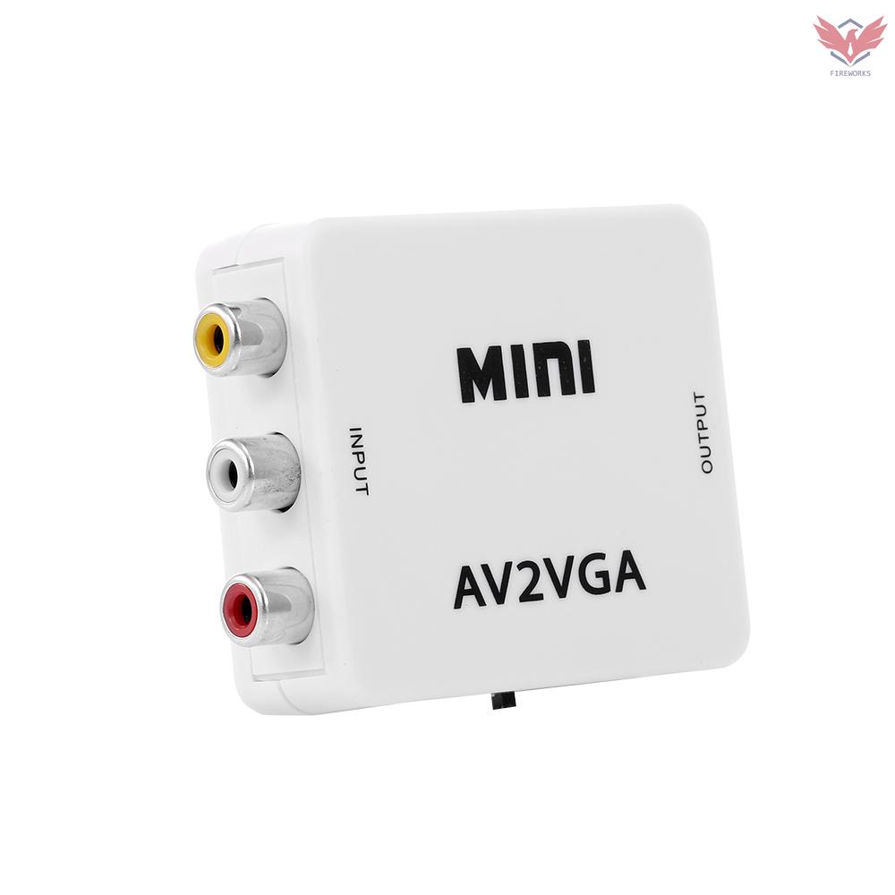 Fir AV to VGA Adapter 1080P HD Mini VGA Converter ABS Shell Video Converter for STB/Computer (White)