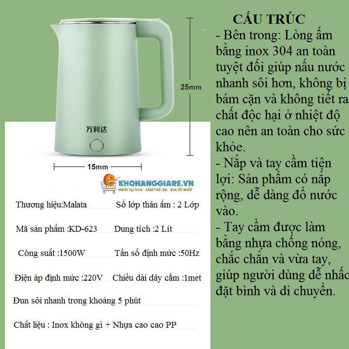 Ấm siêu tốc - Video thật - Ấm đun nước siêu tốc 2.3L công nghệ cách nhiệt chống bỏng tay - Có bảo hành