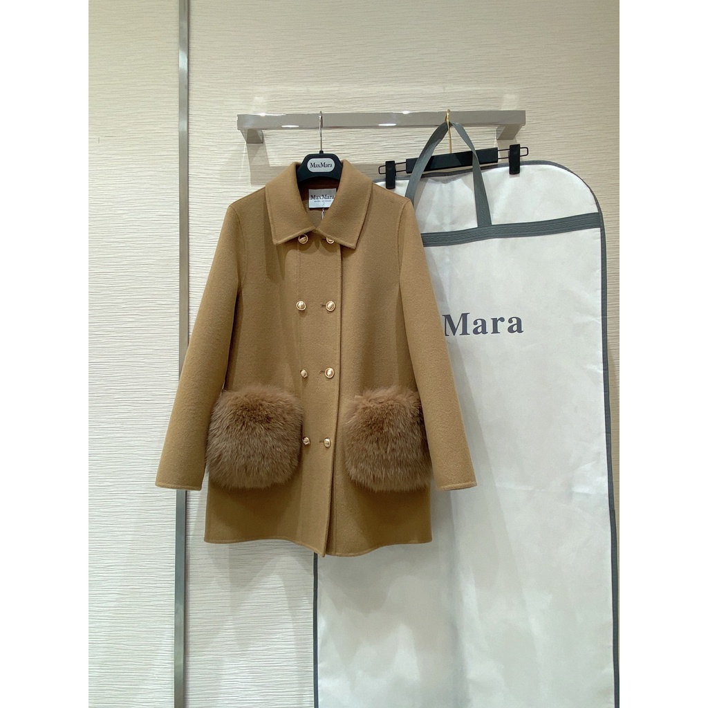 Áo khoác dạ nữ túi lông thời trang cao cấp MaxMara phong cách sang trọng