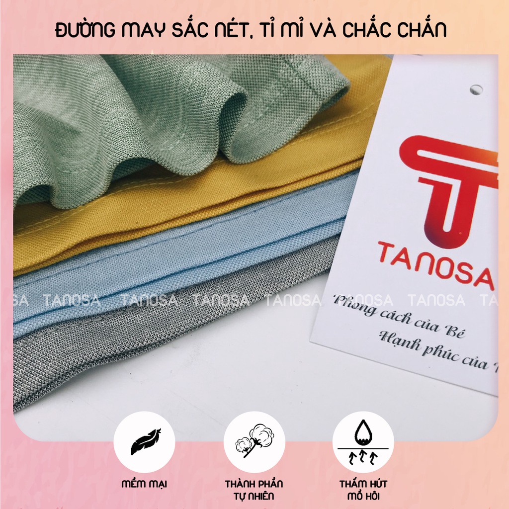 Áo thun cotton trơn cổ tim TANOSA nhiều màu cho bé trai 10-25kg