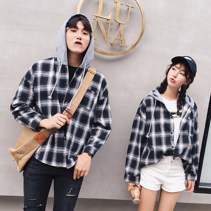 Áo khoác caro nam nữ sọc phối nón ST22 màu sắc trẻ trung, năng động, form unisex co giãn thoải mái