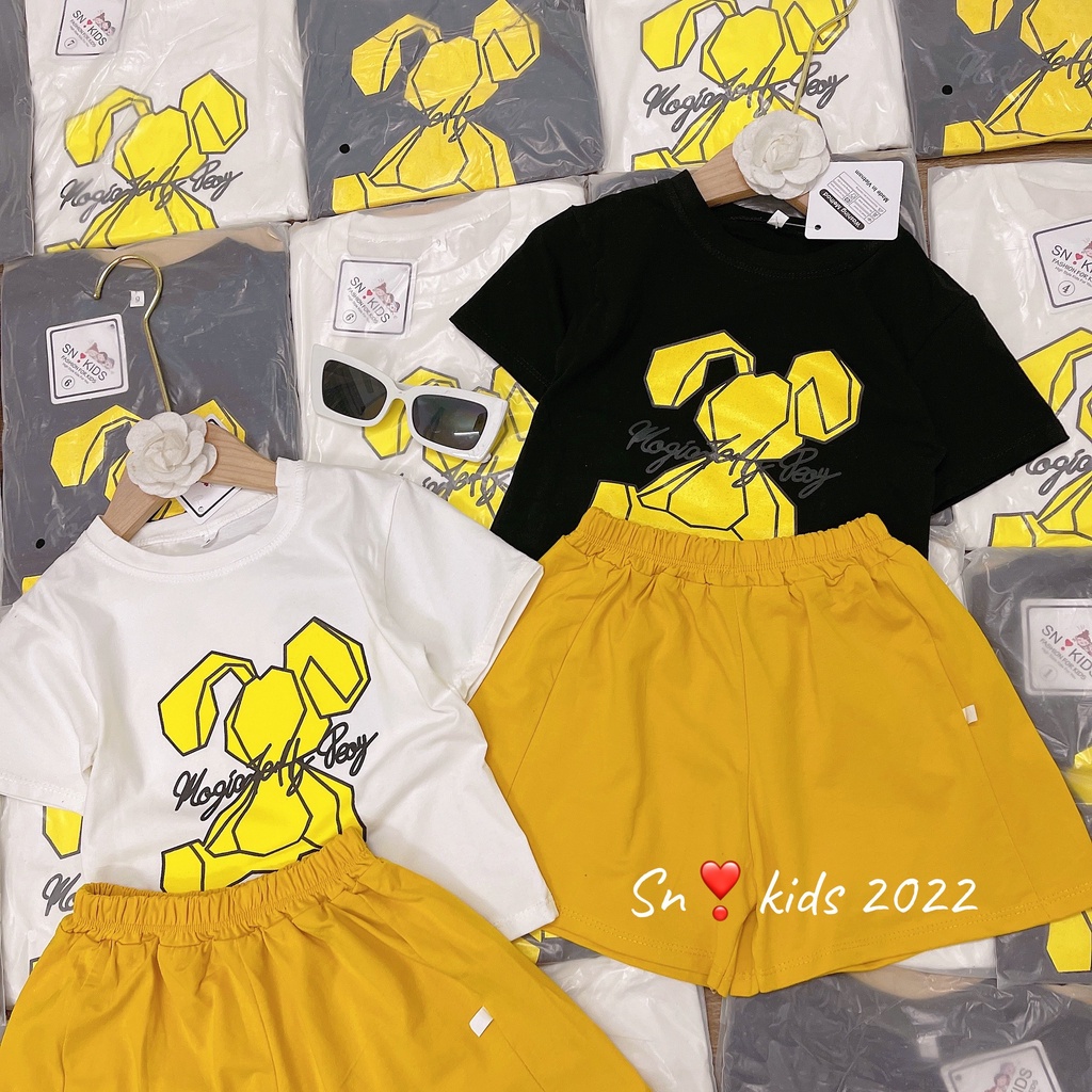 XẢ HÀNG Bộ cộc tay bé gái, bộ quần áo thỏ vàng chất cotton xịn xò cho bé size 8-35kg