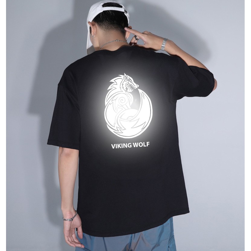 Áo thun unisex tay lỡ in CHÓ SÓI phản quang phát sáng