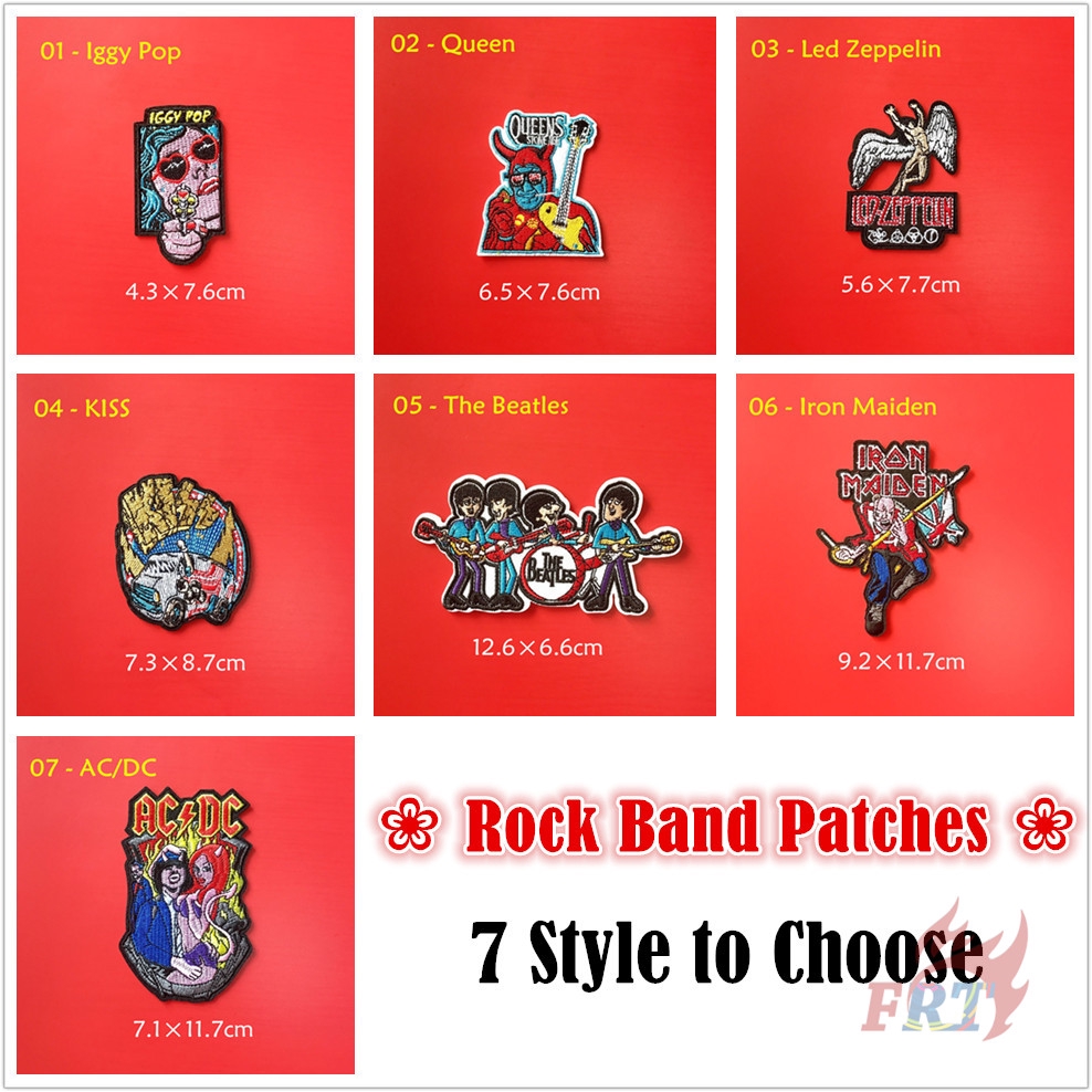 ☸ Băng Keo Dán Ủi Phong Cách Rock Cá Tính ☸ 1 Huy Hiệu Dán Ủi Thêu Hình The Beatles / Queen / Led Zeppelin / AC / DC / KIss