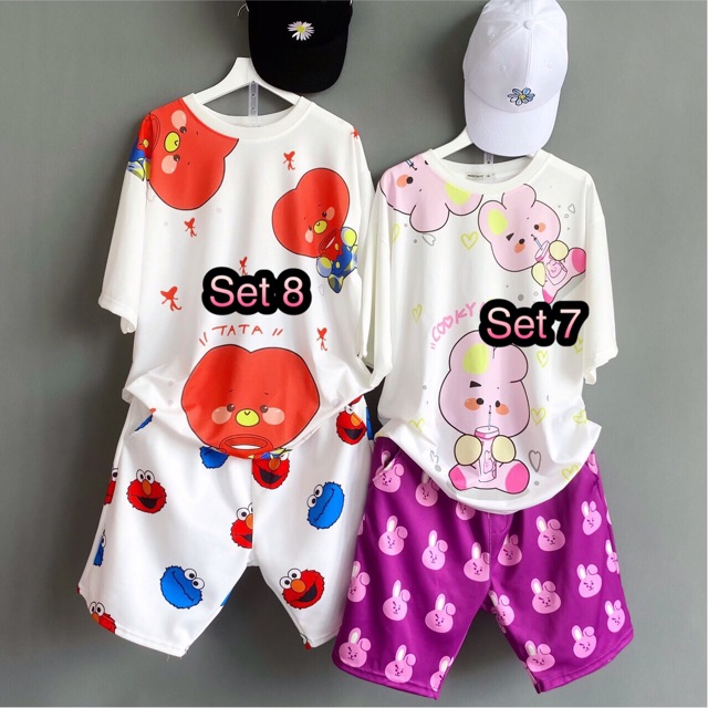 Combo Set Short Cartoon Mix Áo Unisex 3D