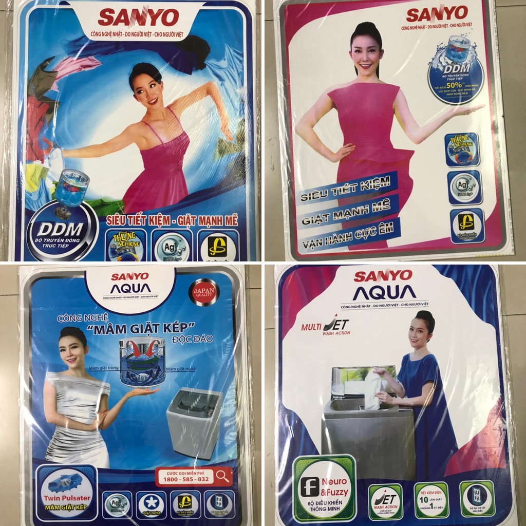 Combo 10 tem dán máy giặt Sanyo Aqua/ Combo 10 miếng dán máy giặt Sanyo