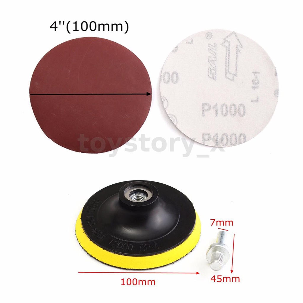 Set 10 Miếng Giấy Nhám 4 &quot;1000 Grit Kèm Đệm Lưng Và Đầu Nối Khoan Dùng Để Làm Sạch Máy Đánh Bóng