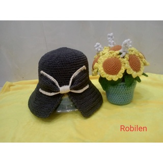 [Handmade] Nón len/sợi rộng vành nơ sau