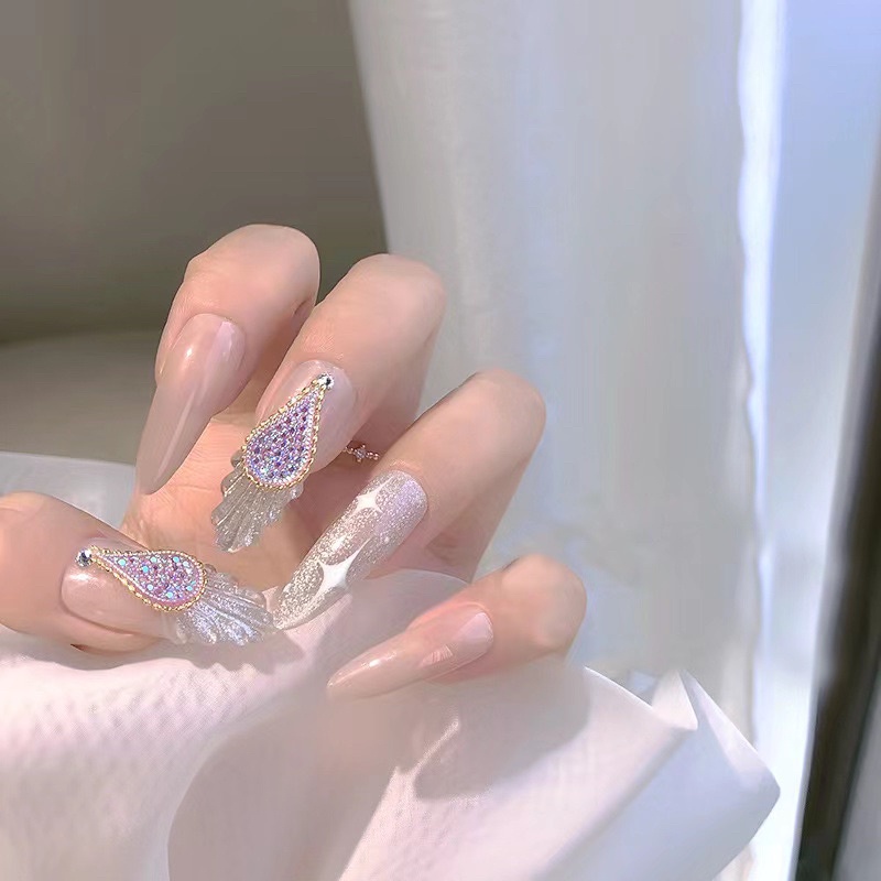 Phụ kiện dây xích bi dẹt vàng bạc gắn móng nail