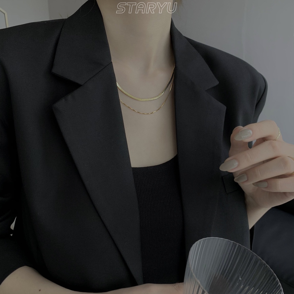 Vòng cổ Hai Lớp Bằng Thép Titan Phong Cách Cá Tính Cho Nam Nữ