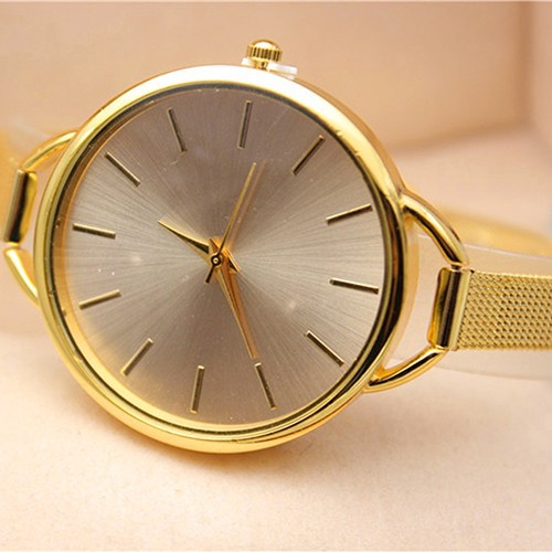 Đồng hồ đeo tay dây kim loại mỏng mặt tròn thanh lịch thời trang cho nữ