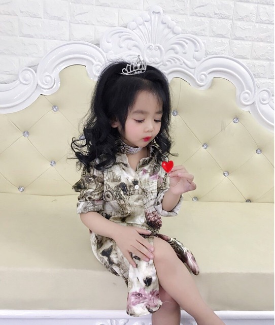 Set mẹ và bé sơ mi lụa 3D