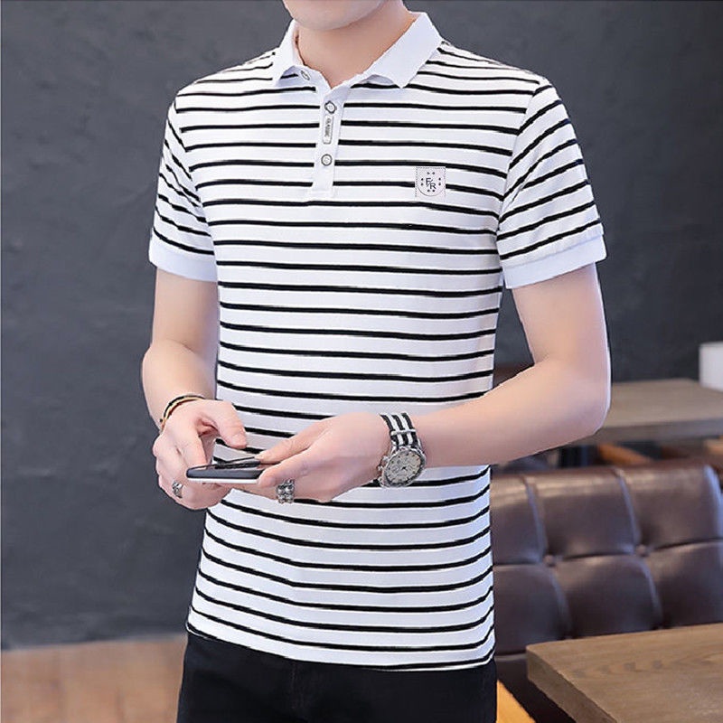 Áo Thun POLO Tay Ngắn Họa Tiết Sọc Ngang 3.20 Thời Trang Cho Nam