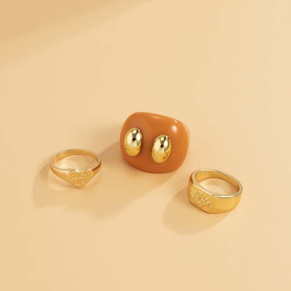 Bộ Nhẫn Resin Trong Suốt Mặt Cười / Hoa Hạt Kim Loại Tráng Men Màu Dầu