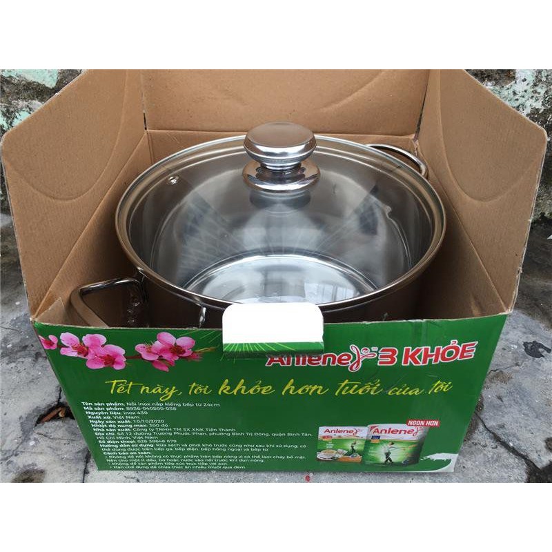 Nồi Inox ANLENE Size 24cm Nắp Kính