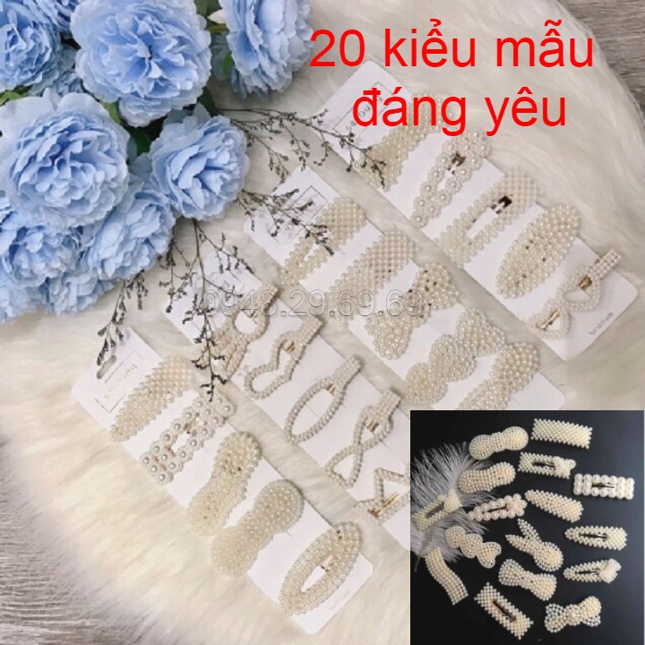 Kẹp tóc đẹp cho bé và mẹ mẫu ngọc trai - 20 chi tiết 1 bộ