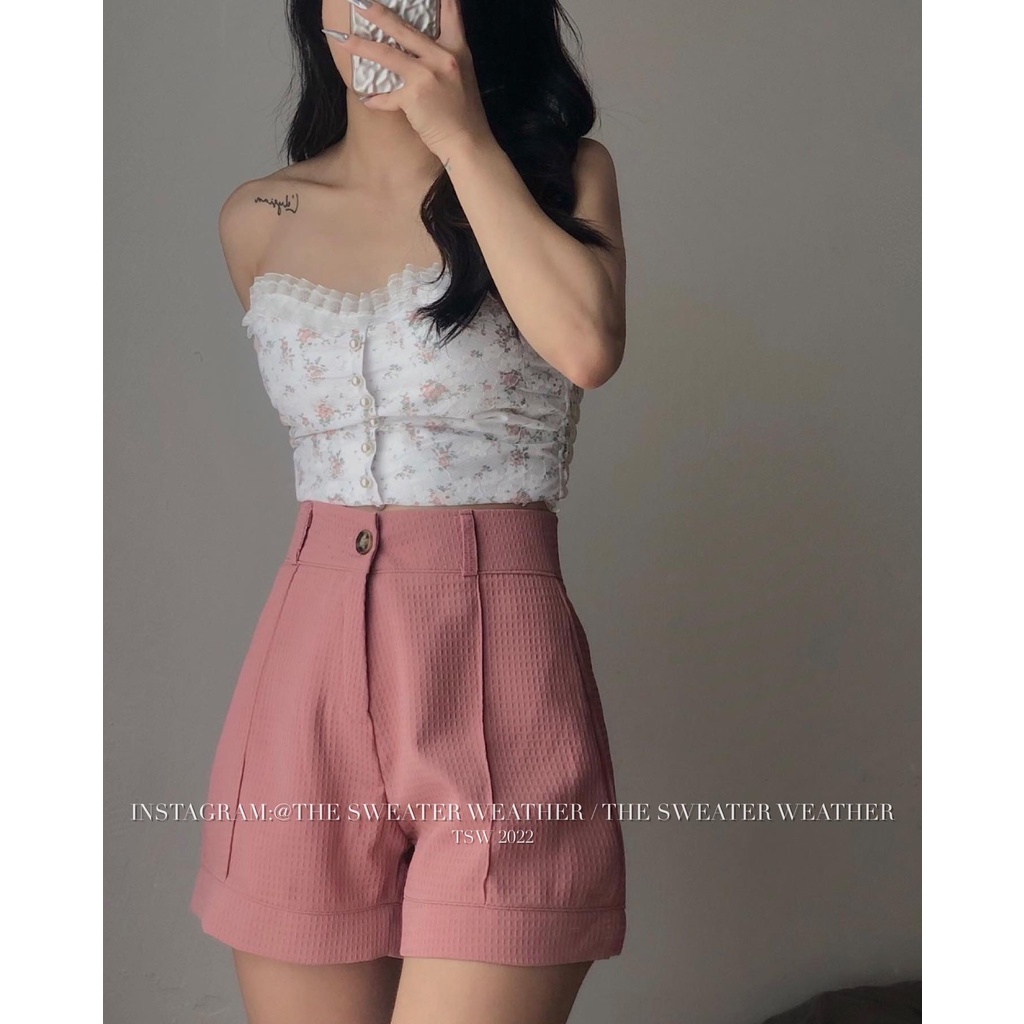 (Ảnh thật) Quần short tổ ong cạp cao gập gấu 4 màu the.sweaterweather TSW | BigBuy360 - bigbuy360.vn