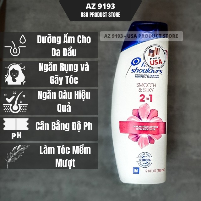 Dầu gội Head Shoulder Mỹ, 400ml - Loại Bỏ và Ngăn Ngừa Gàu, Giảm Gãy Rụng, Sạch Da Đầu - Az 9193