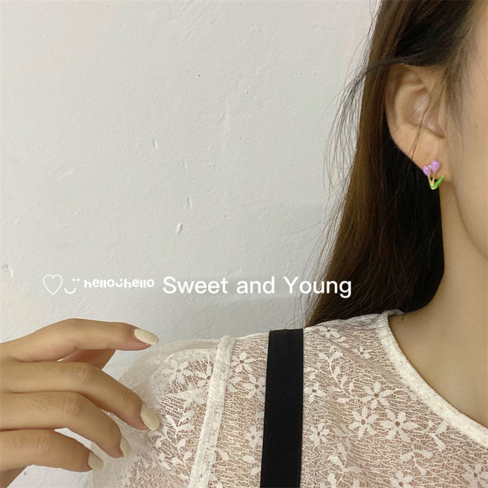 Bông tai kim bạc 925 hình hoa tulip và bướm thời trang hàn quốc quyến rũ cho nữ