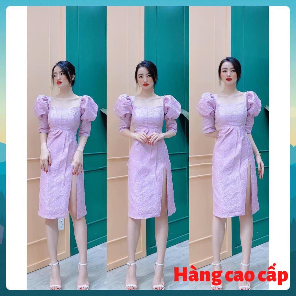 (Hàng cao cấp) Đầm gấm body xẻ tà tay dài - Minie dress | BigBuy360 - bigbuy360.vn