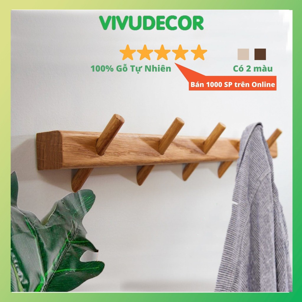 Móc Treo Quần Áo Gắn Tường Vivudecor - Thanh Treo Quần Áo Vuông 5 Móc Trong Nhà Tắm, Nhà Bếp, Cánh Cửa