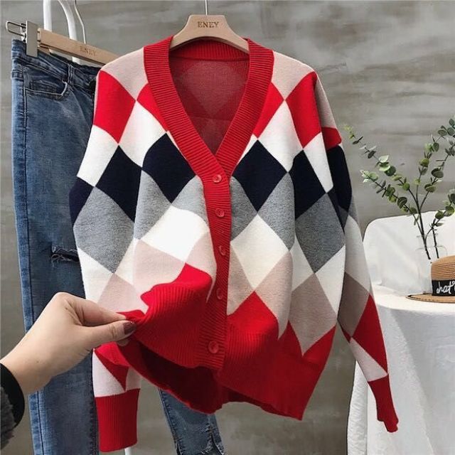 ÁO KHOÁC LEN CARDIGAN HỌA TIẾT HÌNH THOI