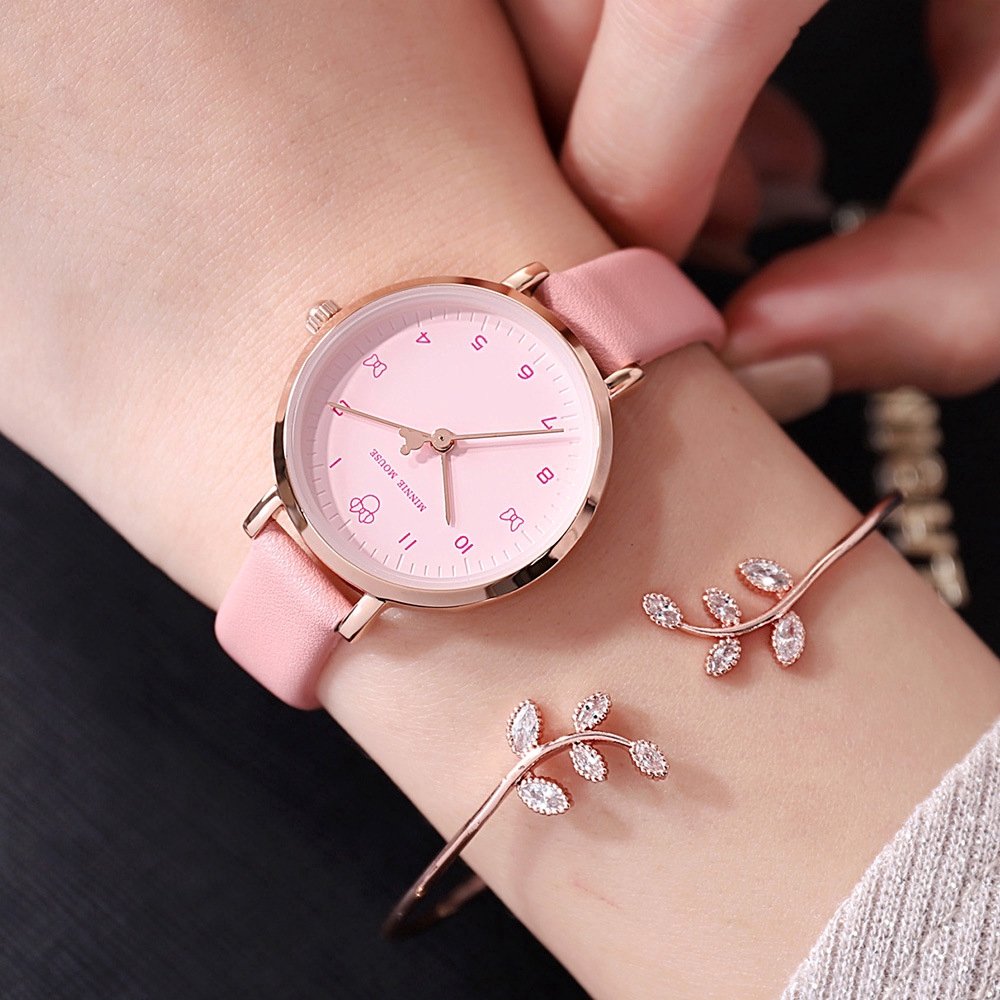 Disney brand ladies wristwatches Mickey mouse genuine leather quartz womens watches waterproof woman clocks