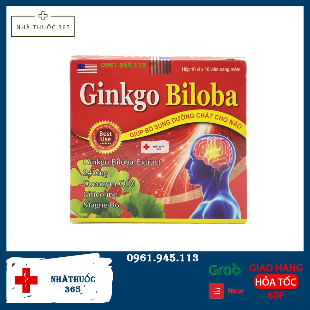 Ginkgo Biloba 240mg hoạt huyết dưỡng não tăng cường trí nhớ , lưu thông máu não hộp 100 viên