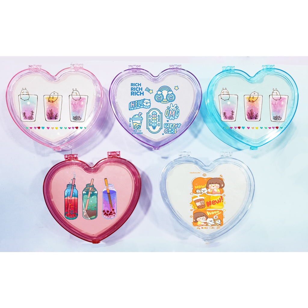 Hộp tim trà sữa kèm gương HKG34 boba tea dễ thương cute đựng trang sức hoạt hình