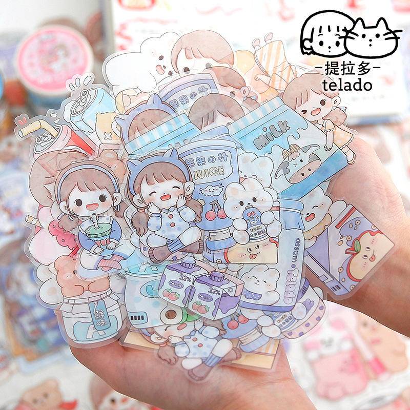 ⭐ iLado ⭐【8PCS】 sticker telado PET Không Thấm Nước Nhãn Hình Dán Cute Sticker Dễ Thương Sticker Trang Trí Sổ Hình Dán Sticker Tập Vở Trang Trí Sổ Dán Sổ Lưu Trữ Sticker Hiểm Bộ Sticker Nhãn Dán Sổ Chiết Lưu Trữ