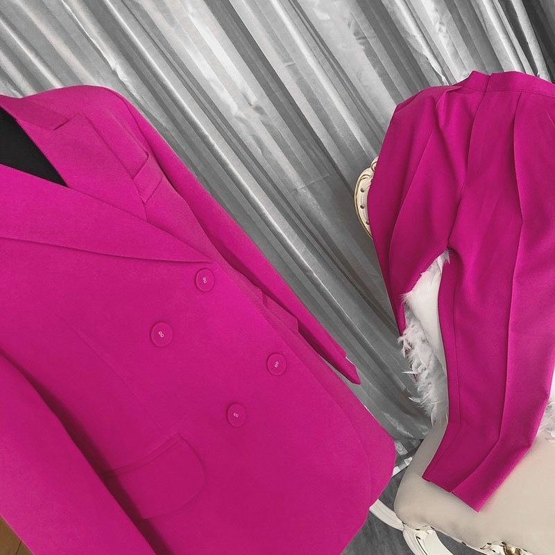 SET bộ vest nữ hồng neon | áo khoác vest blazer nữ  chiết eo, Quần Ống baggy ống ôm hồng cạp cao QUYNH DESIGN | BigBuy360 - bigbuy360.vn