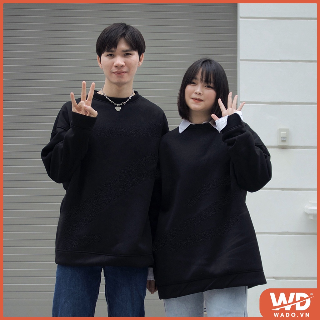 Áo sweater oversize trơn wado from rộng cho nam và nữ chất liệu nỉ bông